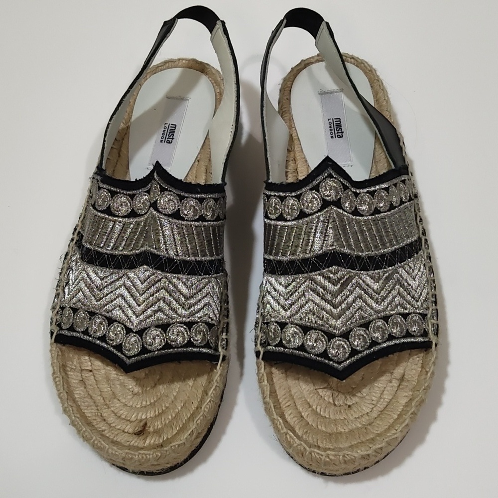 MIISTA LONDON silver black espadrilles 36 NEW